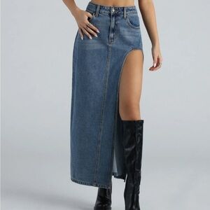 SHEIN high waisted denim skirt with deep slit cut out in S or 4